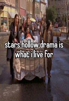 people are walking down the street in front of a bed with stars hollowy drama is what