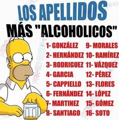 the simpsons is holding a beer in front of a sign that says los apellidos mas'alcoholicos