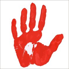 a red hand print on a white background