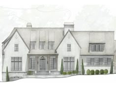 this is an artist's rendering of the front view of a house in winter