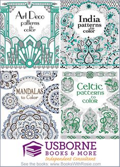 four different patterns and designs for the book, including an intricate design with words that spell out