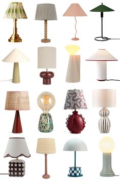 a bunch of lamps that are all different colors and sizes on the same lamp shade