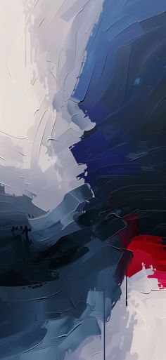 an abstract painting with red, white and blue colors