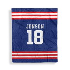 Personalized Sports Jersey Throw blanket Throw Blankets Sam + Zoey Blue/Red Jersey Blanket, Stitching Machine, Edge Stitching, Red Fleece, Sports Lover, Custom Jerseys, Family Signs, Woven Blanket, Jersey Design