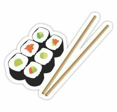 sushi stickers with chopsticks on white background