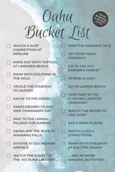 an ocean bucket list with the words on it