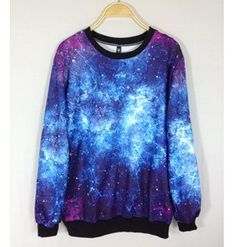 Chic Women's Galaxy Space Starry Print long Sleeve Long Sleeve Tops With Star Print For Fall, Long Sleeve Star Print Tops For Fall, Casual Long Sleeve Star Print Tops, Trendy Blue Star Print Top, Trendy Blue Top With Star Print, Fitted Long Sleeve Tops With Star Print, Fitted Star Print Tops For Fall, Fitted Tops With Star Print For Fall, Fitted Blue Top With Star Print