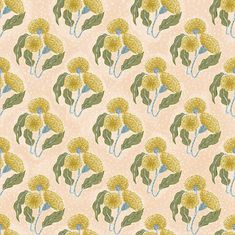 an image of a pattern with flowers and leaves on pink background for fabric or wallpaper