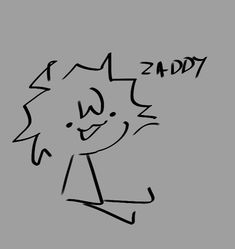 a black and white drawing of a person with the word zaddt on it