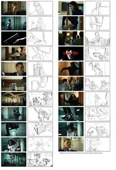 the storyboard shows various scenes from different films, including an image of a man and woman