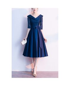 Get 10% off now! Buy Modest Navy Blue Tea Length Wedding Guest Party Dress With Half Sleeves at cheap price online. Free stable shipping and pro custom service since 2009. Navy Blue Dress For Wedding Guest, Tea Length Wedding, Blue Tea, Blue Wedding Dresses, Christian Wedding, Tea Length Dresses, Party Guests, Tea Length, Navy Blue Dresses