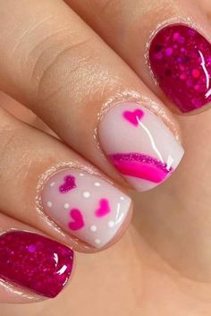 Nails San Valentin, S Nails Designs, Fun Valentines Nails, Valentine Nails Acrylic, Nail Design Valentine, Valentines Day Nails Designs, Valentines Nails Ideas, Valentine Nails Pink