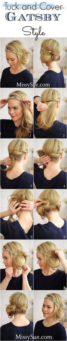 Could be a twist on my daily messy bun/pony tail... Cabaret Party, Gatsby Hair, Great Gatsby Fashion, Romantic Hairstyles, Gatsby Style, Short Hairstyle, Hair Envy, Great Hair, Cabaret