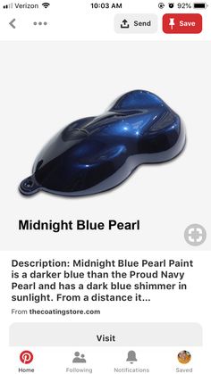 a computer mouse with the caption midnight blue pearl on it's back side