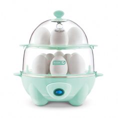 an egg cooker with six eggs in it