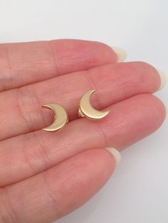 925 Sterling Silver Small Plain Crescent Moon Stud Earrings   - Metal:  925 Sterling Silver (Finish: Gold Plated) - Shape: Crescent Moon - Dimension: 9mm (0.35 in) x 3mm, Thickness 1mm - Closure: Post at Upper Top, Push Back - Color: Gold Crescent Moon Earrings Studs, Moon Earrings Studs, Moon Stud Earrings, Moon Moon, Crescent Moon Earrings, Moon Studs, Gold Moon, Moon Earrings, Sterling Silver Earrings Studs