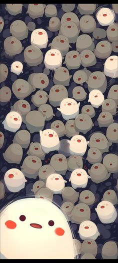 an image of many white objects floating in the air with red dots on them and black circles around them