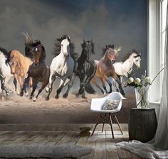 a group of horses galloping in the desert wallpaper mural decal by artful walls