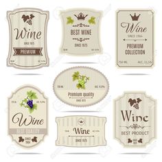 wine labels with grapes and leaves on white background stock photo - 1387982