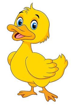 a yellow duck with big blue eyes