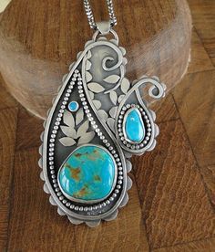 Paisley Pendant with Kingman mine turquoise Paisley Jewelry, Kingman Az, Silver Turquoise Jewelry, Jewelry Turquoise, Southwest Jewelry, Turquoise Boho, Navajo Jewelry, Native Jewelry