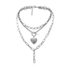 Heart Lock Chain Necklace Grunge Jewelry, Layered Choker Necklace, Chunky Chain Necklaces, Layered Chokers, Heart Locket Necklace, Toggle Necklace, Punk Jewelry, Pearl Choker Necklace, Photo Locket