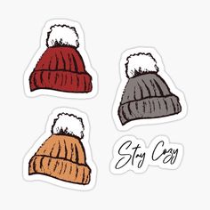 Autumn accessories sticker pack. Cozy vibes stickers. Three cute hand drawn beanies for the fall / winter season. Gift idea for cocooning and fashion accessories lovers. Winter and Fall beanie aesthetic Beanie Aesthetic, Christmas Stickers Printable, Fall Beanie, Cool Winter, Scrapbook Stickers Printable, Autumn Stickers, Handmade Sticker, Holiday Stickers, Quote Stickers