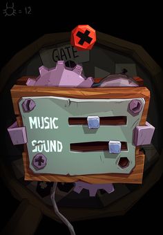 an image of a music sound box with the word gate on it and a red ball above it