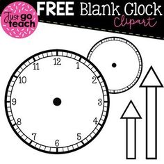 a black and white clock clipart with the words just go teach written in pink