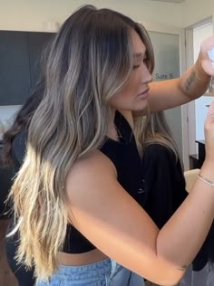 Blonde On Dark Hair Balayage, Dimensional Blonde On Dark Hair, Ash Blonde Balayage Dark Roots, Asian Bronde Balayage, Dark Brown To Blonde Hair Transformation, Blonde Highlights On Dark Hair Asian, Creamy Blonde Balayage On Dark Hair, Bronde Haircolor With Dark Roots, Brunette Ashy Balayage Hair