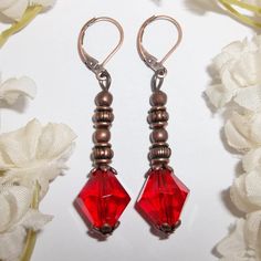 This Gorgeous Beaded Earring Set Is Brand New And Handmade By Me - Wvluckygirl. Done With Red Faceted Acrylic Beads And Rustic Antiqued Red Copper Costume Jewelry Beads. The Pair Dangle & Drop From Lever Backs For Women's Pierced Ears. 2 Inches Tall & 1/2 Inch Wide. Each Single Earring Weighs 2.4 Grams. Lightweight! These Are Stunning In Person And Would Make A Fabulous Gift Idea For Her. Buy Them Now Before Someone Else Does!!! Fashion Accessory Dangly Dangling Leverback Sexy Flirty Fun Bohemia Boho Earring, Fancy Dress Up, Beaded Earring, Red Copper, Jewelry Beads, Trendy Outfit, Single Earring, Ear Jewelry, Acrylic Beads