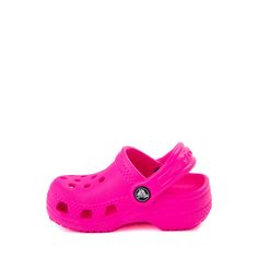 Crocs Littles™ Clog - Baby - Pink Crush | Journeys Shoes Crocs, Shoe Size Chart Kids, Outdoor Comfort, 3rd Baby, Famous Fashion, 2nd Baby, Shoe Size Chart, Strap Heels, Big Kids