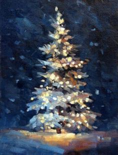 a painting of a small white christmas tree