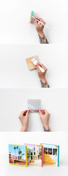 four different photos showing how to make a card