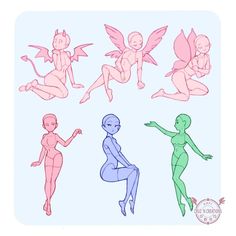 four different types of cartoon characters in various poses