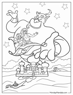 the little mermaid coloring page with an image of ariel and her friends flying in the sky