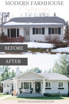 the before and after of a modern farmhouse house