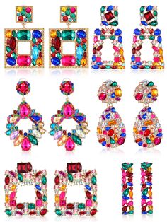 PRICES MAY VARY. Package Includes: you will receive 6 pairs of jewel earrings in 6 styles; Sufficient quantities and different styles can meet your daily replacement and matching needs, and you can also share them with your family and partners Exquisite Workmanship: the colorful dangle earrings are mainly made of rhinestones and metal, which are lightweight and comfortable to wear; Exquisite workmanship ensures that they are not easy to fade and have long service life Charming Design: multicolor Bejeweled Earrings, Earrings For Prom, Teardrop Diamond, Bling Earrings, Multicolor Earrings, Prom Earrings, Jeweled Earrings, Earrings Colorful, Gem Earrings