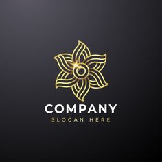 a golden flower logo on a black background with the words company written below it in gold lettering