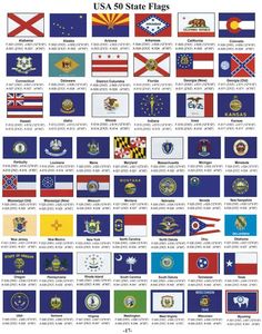 the flags of the united states in different colors and sizes, with their names on them