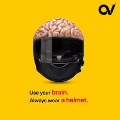 a helmet with a brain on it and the words use your brain always wear a helmet