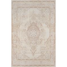 a beige rug with an ornate design on it