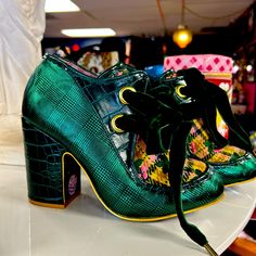 Perfect Condition And Such A Statement Piece! Eye Makeup Steps, Irregular Choice, Suede Lace, Wedge Boots, Emerald Green, Bootie Boots, Emerald, Ankle Boots, Eye Makeup