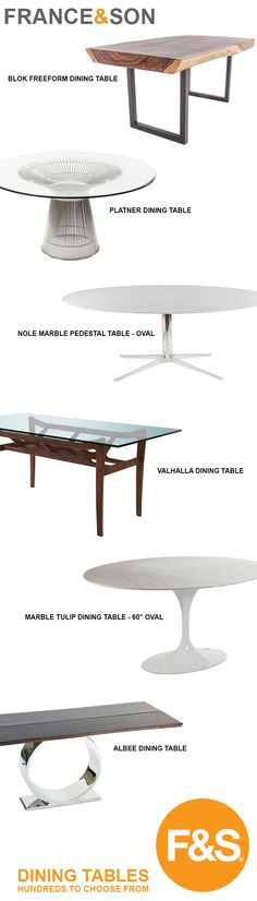 an advertisement for a dining table with different types of tables and chairs on it, including the