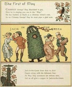 an advertisement for the first of may, with people dressed in costumes and holding flowers