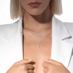 2 Rows White Gold Diamond Pavé Necklace | Messika 07174-WG Messika Necklace, Messika Jewelry, Pave Necklace, Gold Diamond Necklace, Bezel Set Diamond, Expensive Jewelry, Design Graphique, Brilliant Cut Diamond, Pave Diamonds