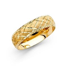 a yellow gold ring with woven design on the outside and inside, set against a white background