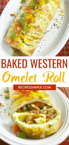 baked western omelet roll on a white plate