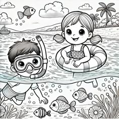 Beach Coloring Pages For Kids, Zoo Animal Coloring Pages, 123 Go, Beach Coloring Pages, Book Illustration Design, Abstract Coloring Pages, Valentine Coloring Pages, School Coloring Pages, Kids Animals