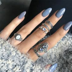 ♔ follow ya girl for more bomb-ass pins @yafavpinner ♔ Nails And Rings, Grey Acrylic Nails, Gray Nails, Makijaż Smokey Eye, Almond Nail, Shellac Nails, Manicure E Pedicure, Gel Manicure, Gorgeous Nails